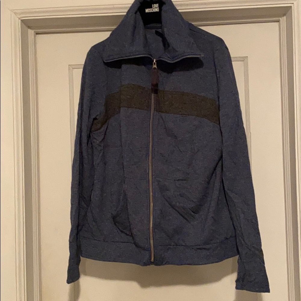 Le Verde FleeceLined Blue Zip Down Gray Stripe